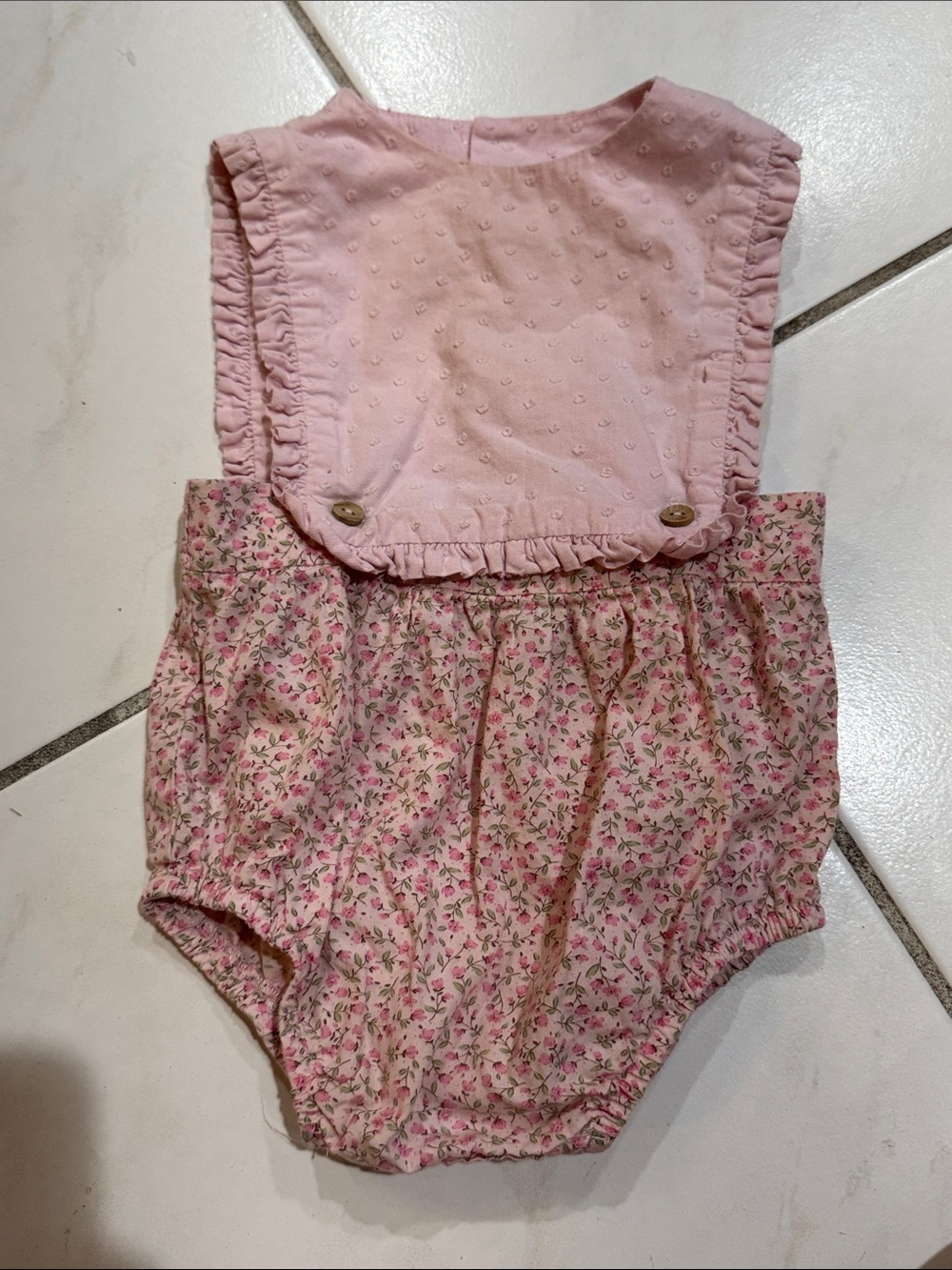 Classic Pink Floral Baby One-Piece with Ruffled Bib